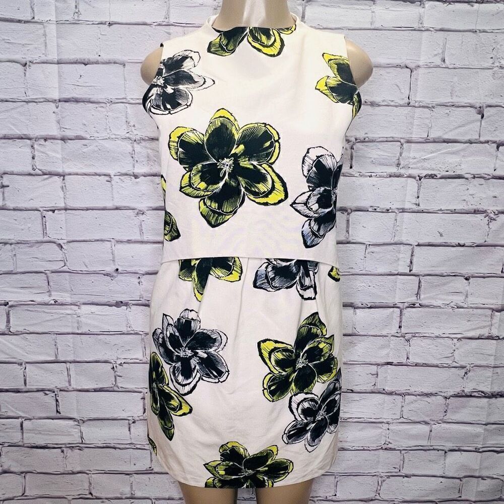 Milly Womens White Floral Print Sleeveless Mock Neck Mini Dress Size 6